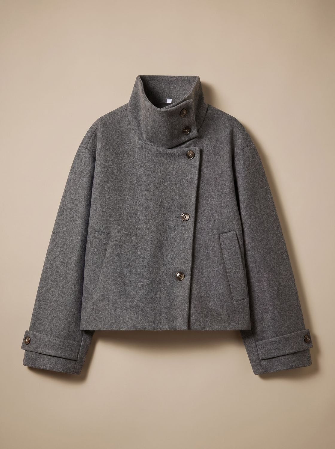 Women's Wool Blend Stand Collar Cropped Button Coat 15