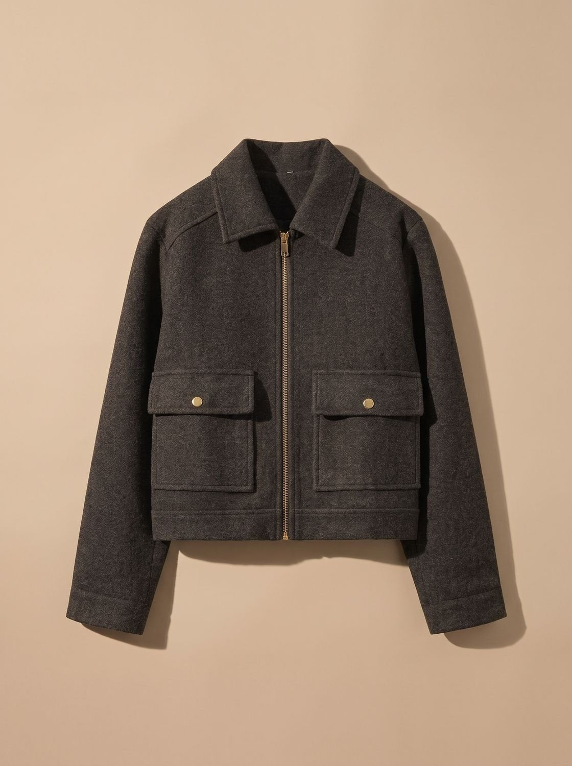 Women's Wool Blend Stand Collar Cropped Button Coat 16
