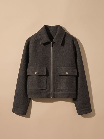 Women's Wool Blend Stand Collar Cropped Button Coat 16