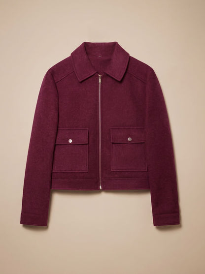 Women's Wool Blend Stand Collar Cropped Button Coat 17