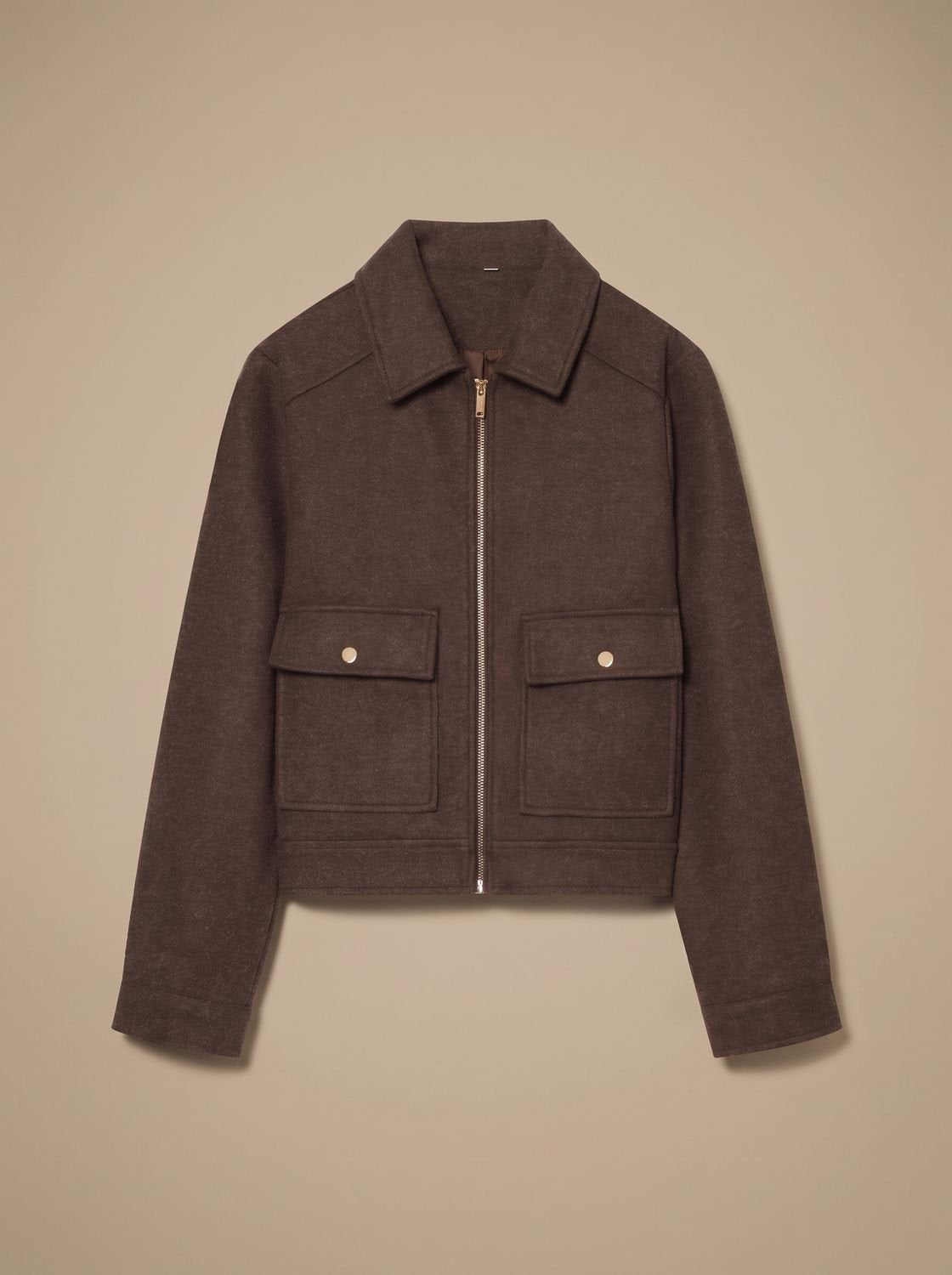 Women's Wool Blend Stand Collar Cropped Button Coat 18