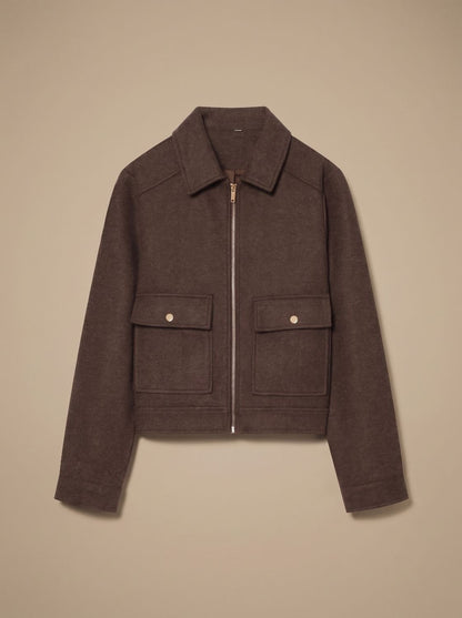Women's Wool Blend Stand Collar Cropped Button Coat 18