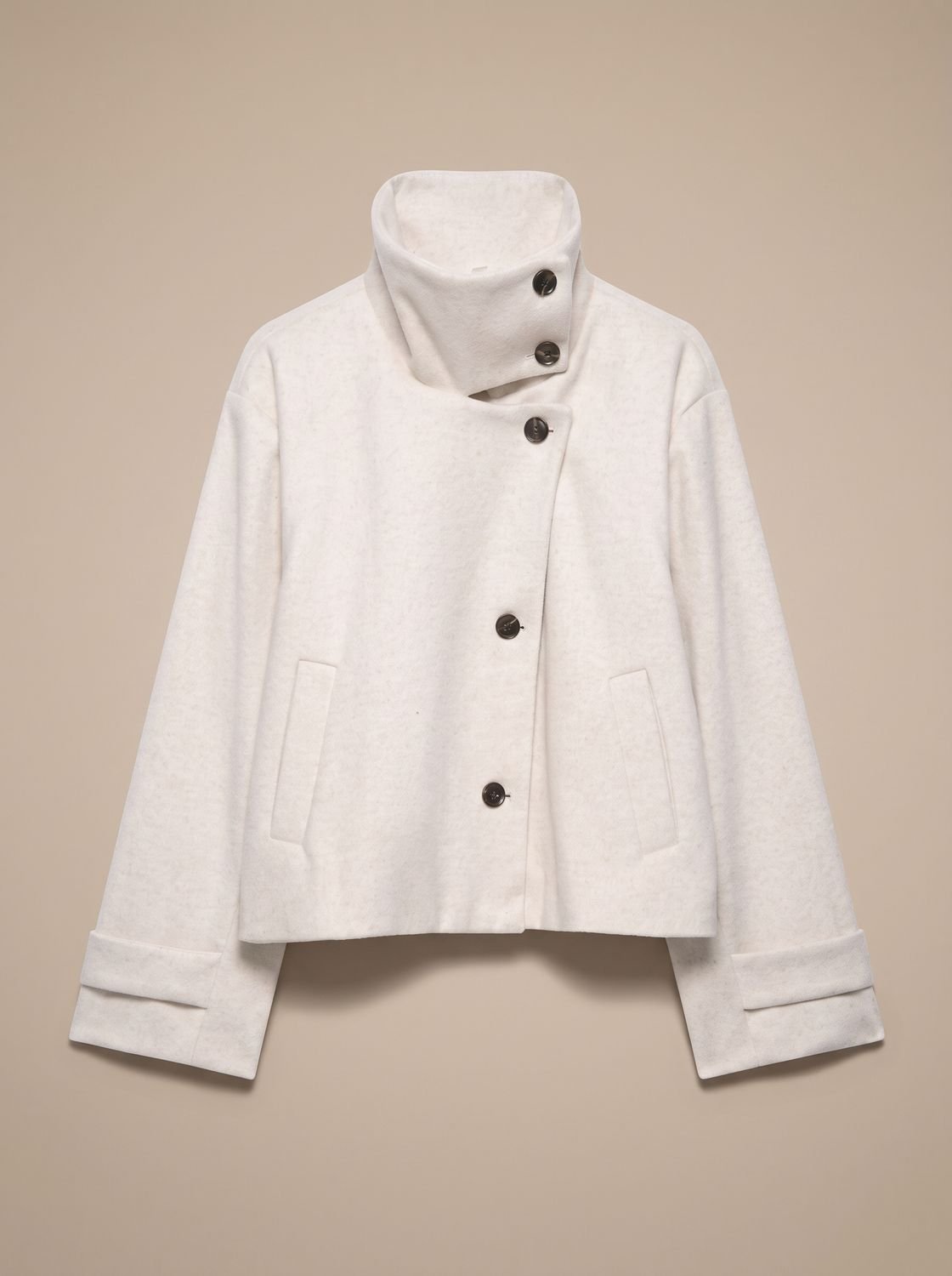 Women's Wool Blend Stand Collar Cropped Button Coat 20