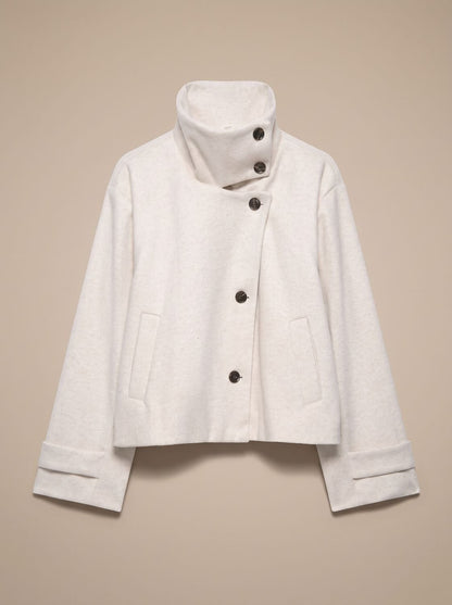 Women's Wool Blend Stand Collar Cropped Button Coat 20