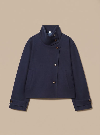 Women's Wool Blend Stand Collar Cropped Button Coat 4