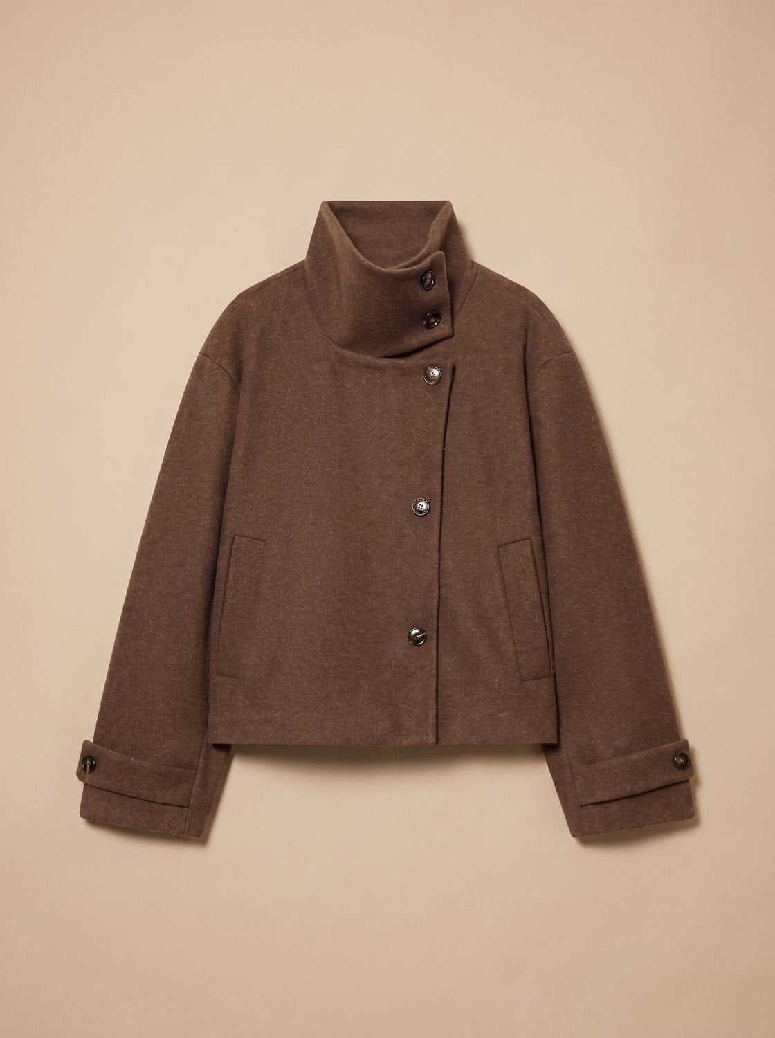 Women's Wool Blend Stand Collar Cropped Button Coat 5