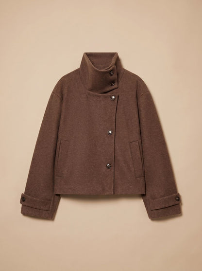 Women's Wool Blend Stand Collar Cropped Button Coat 5