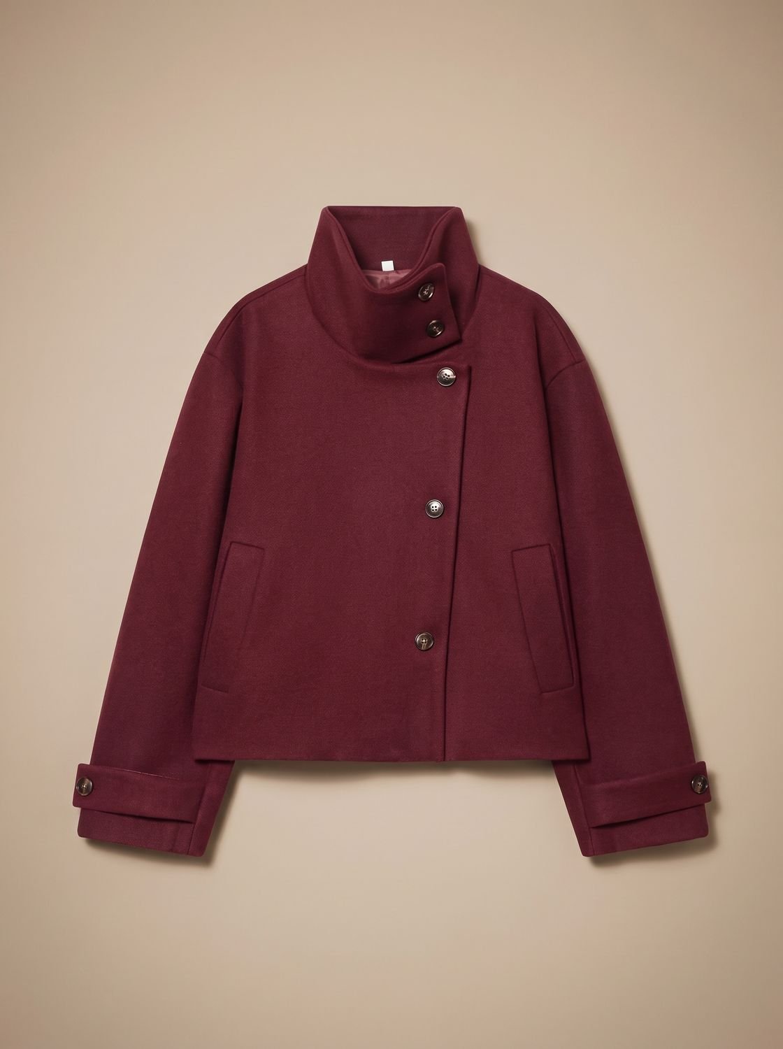 Women's Wool Blend Stand Collar Cropped Button Coat 6
