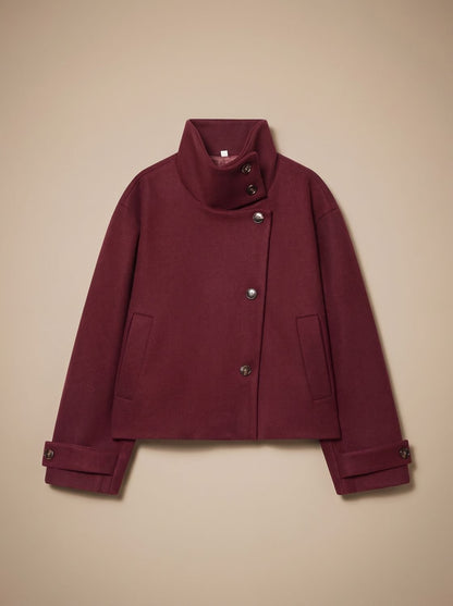 Women's Wool Blend Stand Collar Cropped Button Coat 6