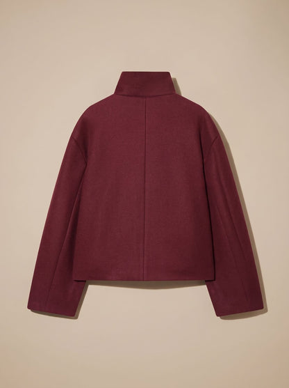Women's Wool Blend Stand Collar Cropped Button Coat 7