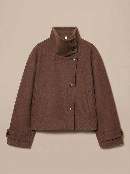 Women's Wool Blend Stand Collar Cropped Button Coat 8