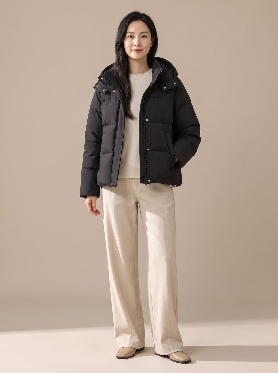Women's Quilted Down-Fill Puffer Jacket — Hooded Loose Fit 1