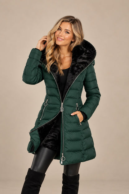 Women's Long Quilted Hooded Winter Jacket — Warm & Windproof