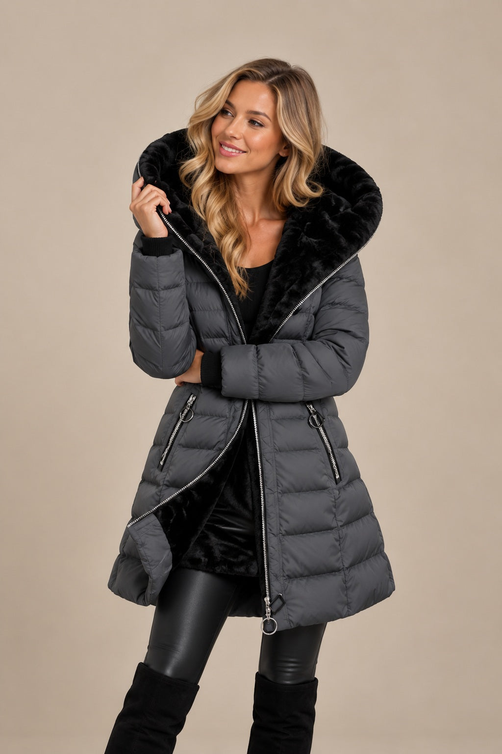Women's Long Quilted Hooded Winter Jacket — Warm & Windproof