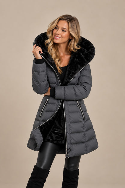 Women's Long Quilted Hooded Winter Jacket — Warm & Windproof