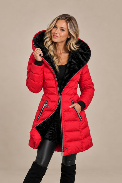 Women's Long Quilted Hooded Winter Jacket — Warm & Windproof