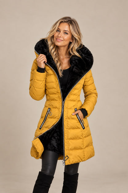 Women's Long Quilted Hooded Winter Jacket — Warm & Windproof