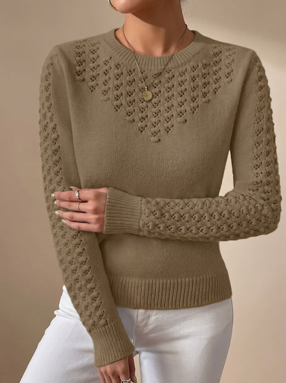 Women's Pointelle-Knit Cropped Long Sleeve Crew Neck Sweater 3