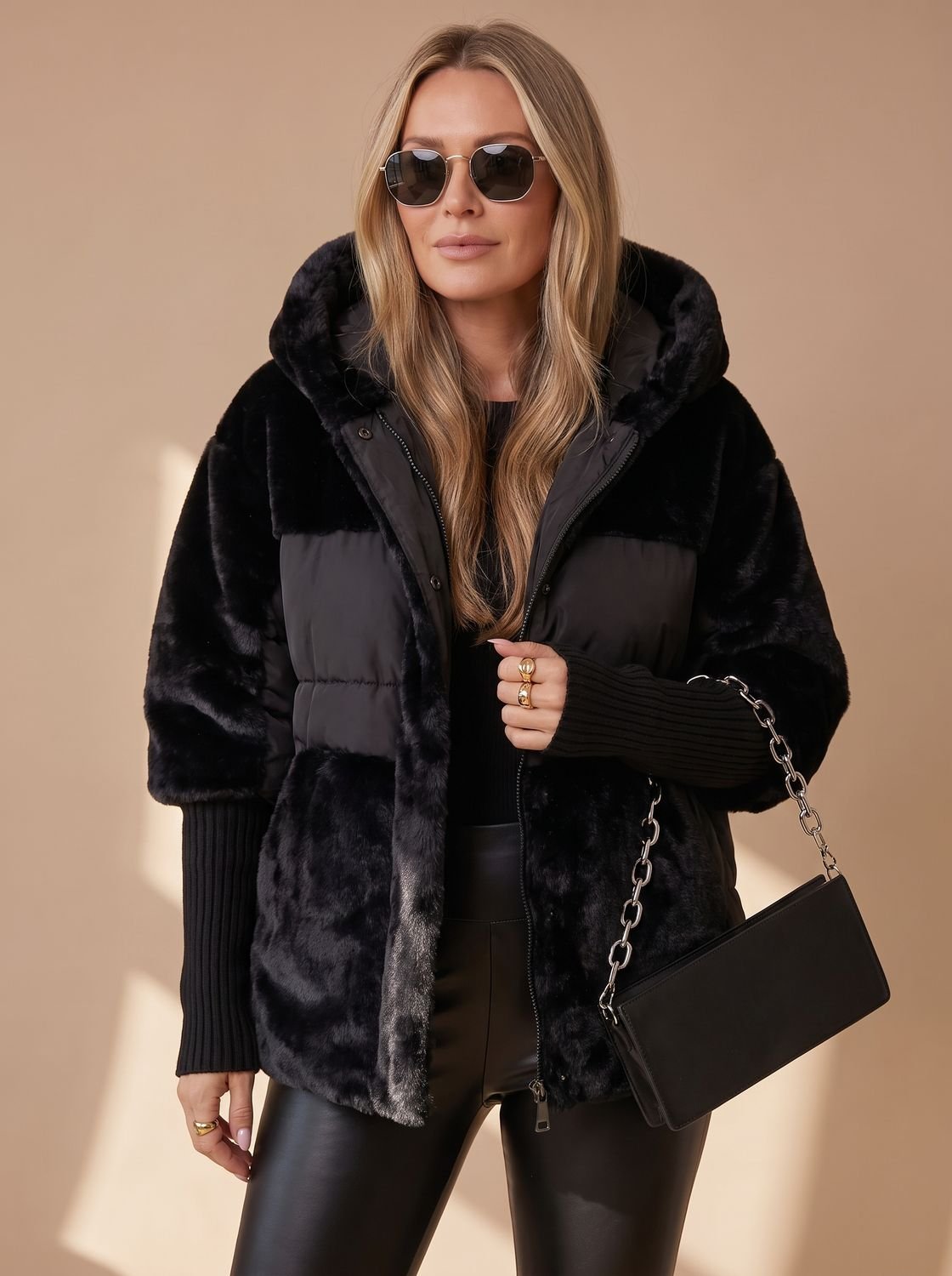 Women's Quilted Faux Fur Hooded Puffer Winter Jacket 7