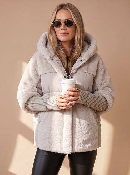 Women's Quilted Faux Fur Hooded Puffer Winter Jacket 8