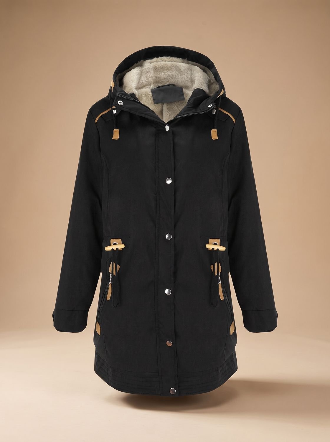 Women's Sherpa-Lined Hooded Parka Coat — Adjustable Waist 1