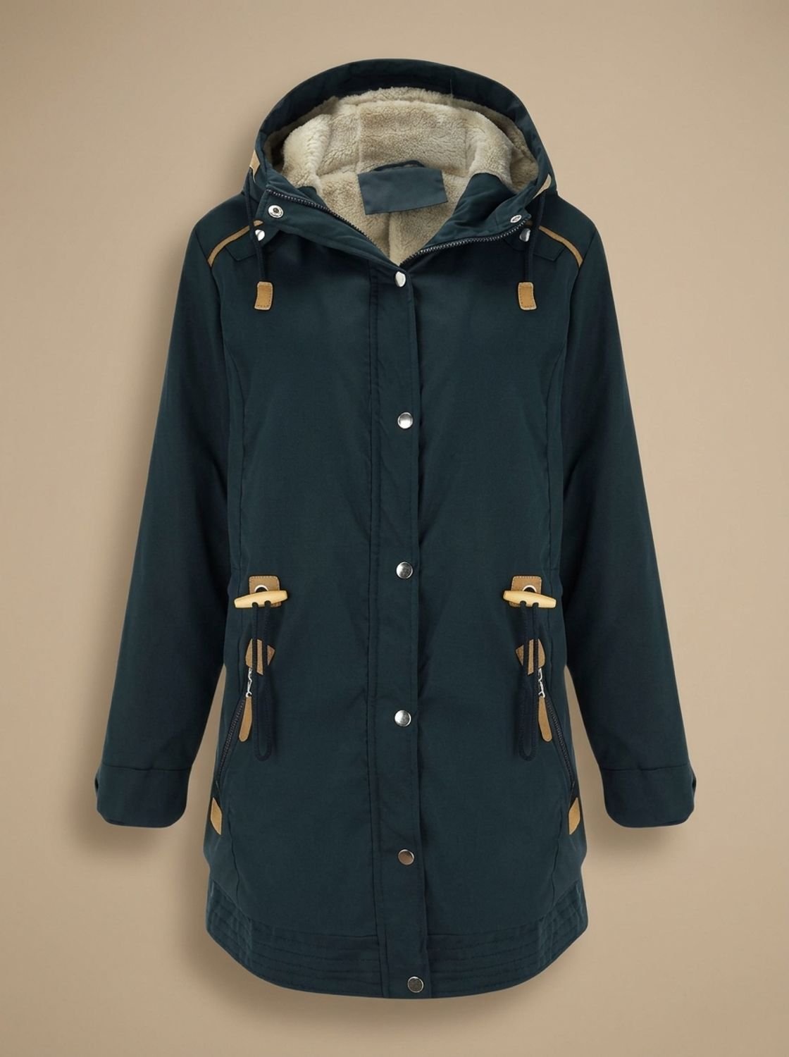 Women's Sherpa-Lined Hooded Parka Coat — Adjustable Waist 3