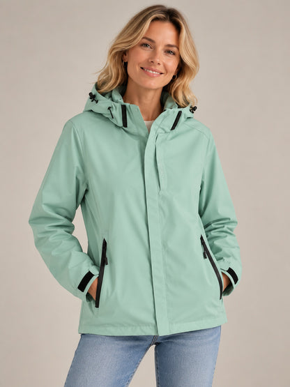 Women's Stylish Waterproof Rain Jacket with Removable Hood