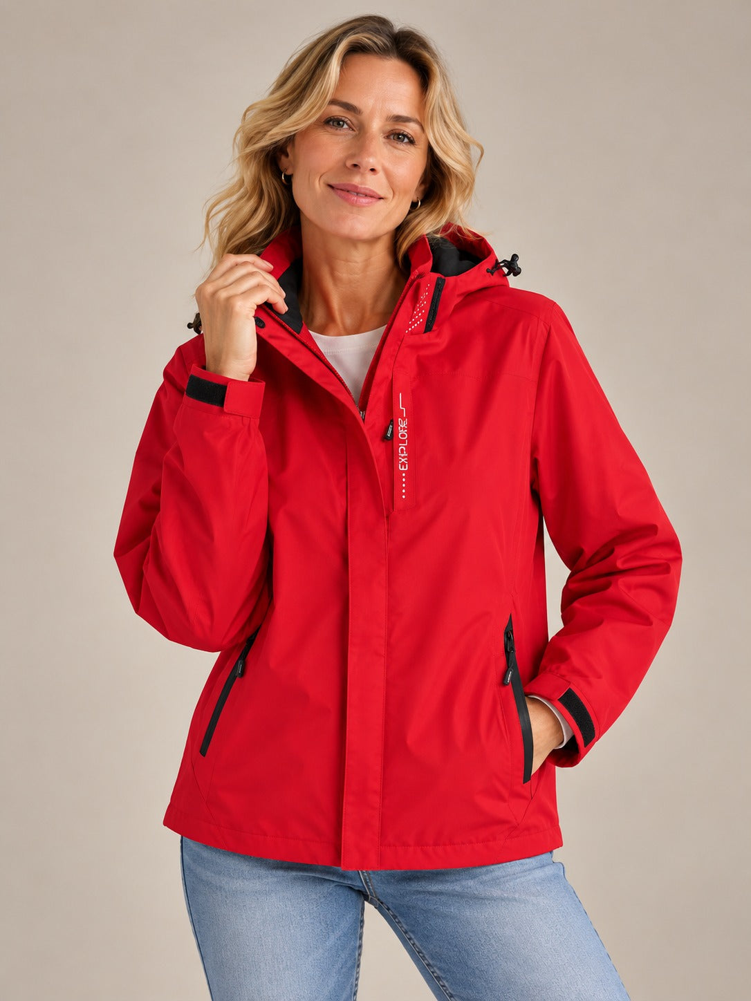 Women's Stylish Waterproof Rain Jacket with Removable Hood