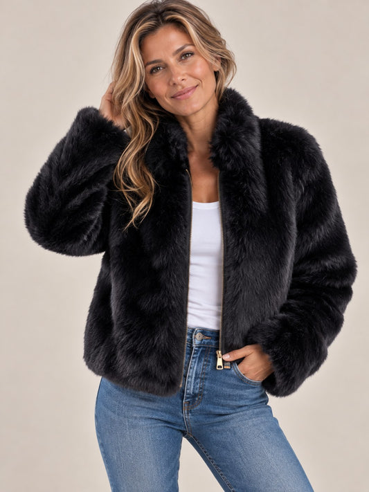Women's Warm Autumn Jacket with High Collar & Zip