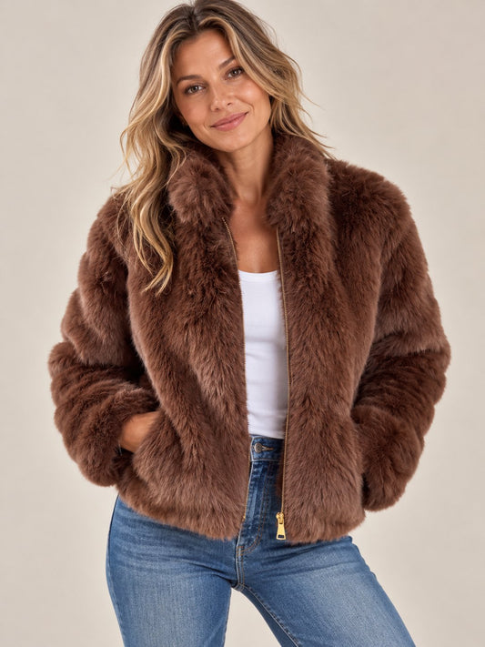 Women's Warm Autumn Jacket with High Collar & Zip